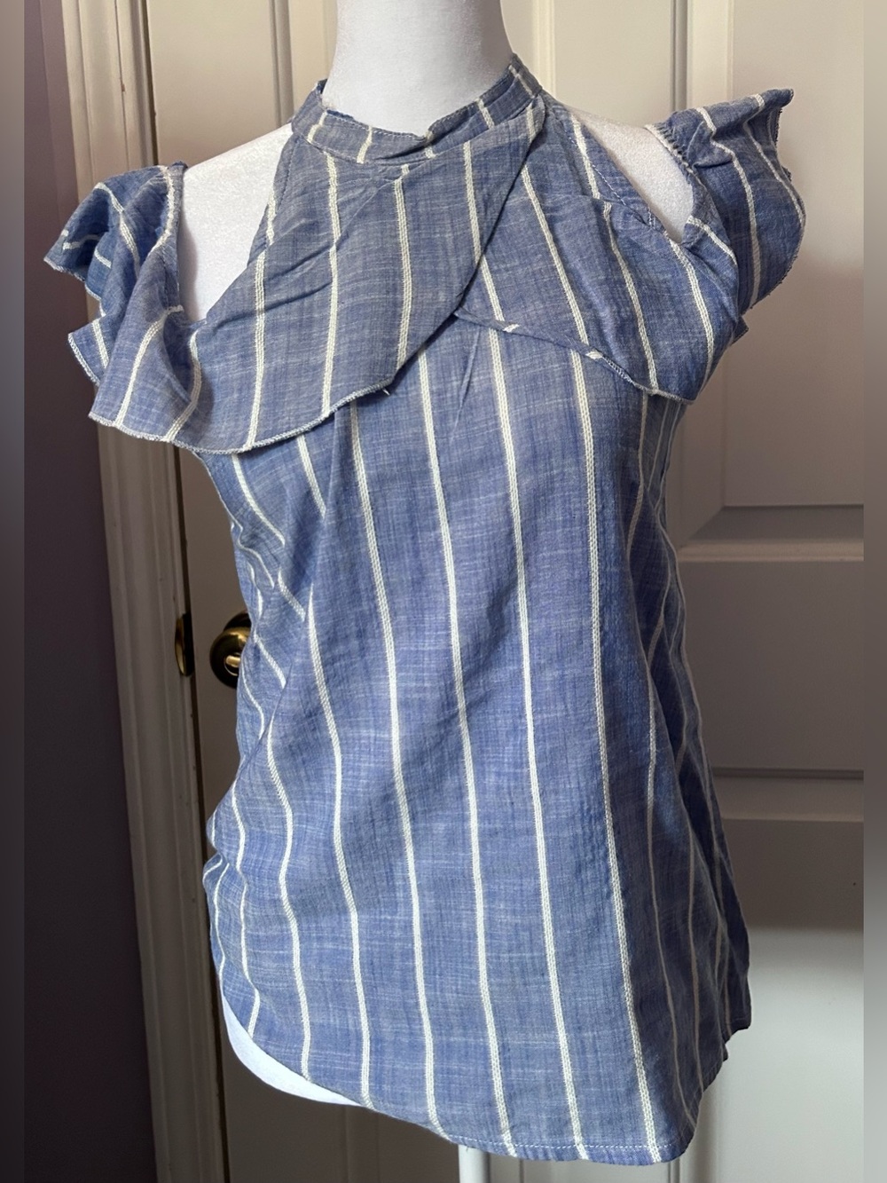 Blue Rain Cold Shoulder With Ruffle Neckline Size Medium